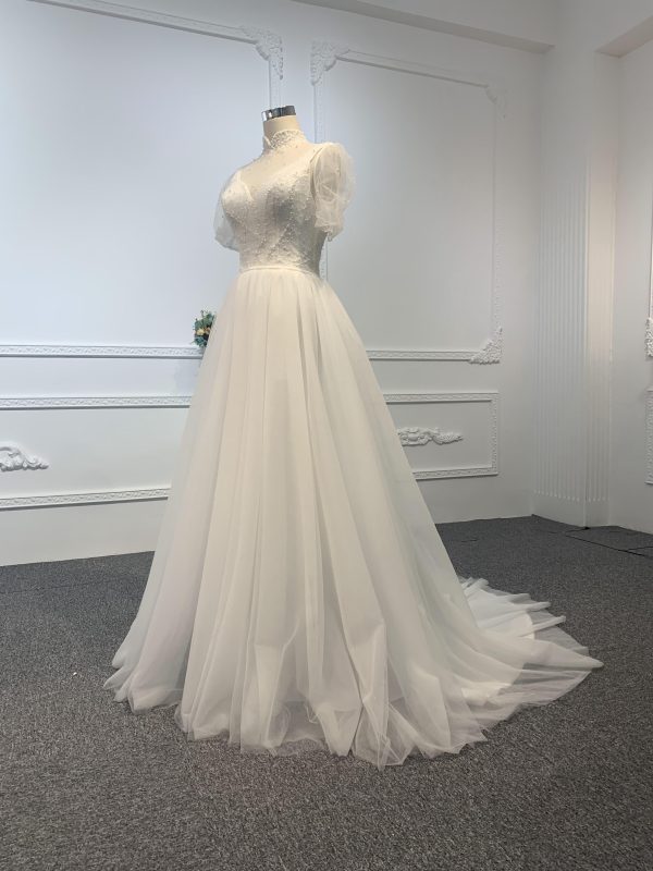 Z029-BYG OFF-WHITE ORGANZA A-LINE DRESS - Image 4