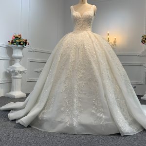 B240- BYG Ivory sleeveless flower beading lace ball gown