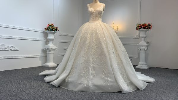 B240- BYG Ivory sleeveless flower beading lace ball gown