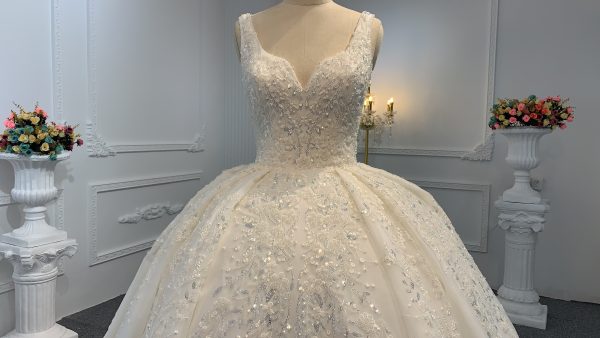 B240- BYG Ivory sleeveless flower beading lace ball gown - Image 2