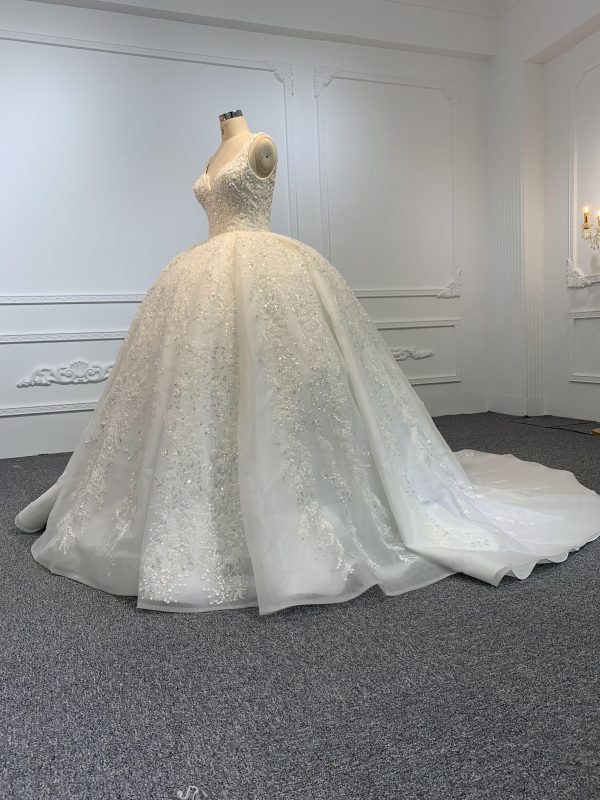 B240- BYG Ivory sleeveless flower beading lace ball gown - Image 4