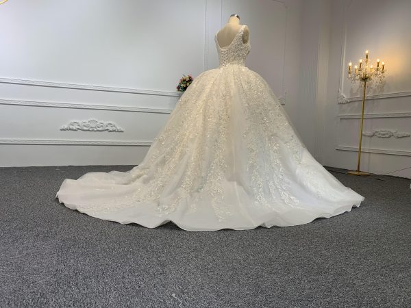 B240- BYG Ivory sleeveless flower beading lace ball gown - Image 5