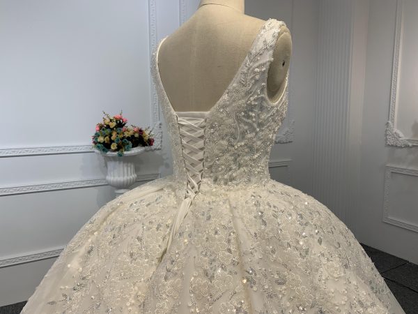 B240- BYG Ivory sleeveless flower beading lace ball gown - Image 6