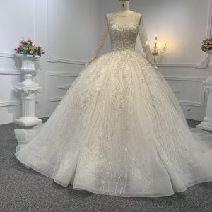 Z038-BYG OWN DESIGN WITH LONG SLEEVES AND LUXURIOUS BEADING LACE BALL GOWN