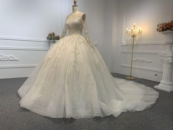 Z038-BYG OWN DESIGN WITH LONG SLEEVES AND LUXURIOUS BEADING LACE BALL GOWN - Image 6