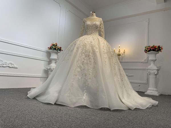 B237- BYG long sleeves elegant flower beading lace ball gown - Image 5