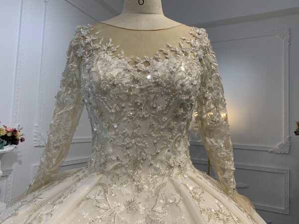 B237- BYG long sleeves elegant flower beading lace ball gown - Image 3