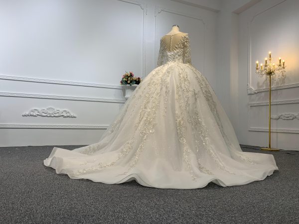 B237- BYG long sleeves elegant flower beading lace ball gown - Image 4