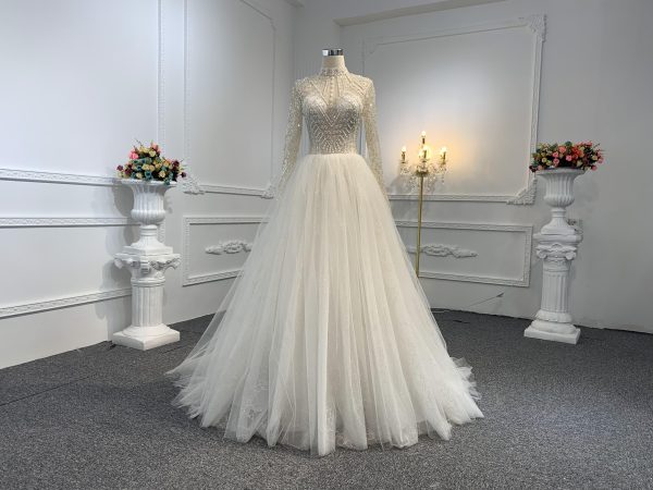Z043-BYG OWN DESIGN BEADING LONG SLEEVES LACE UP A-LINE DRESS - Image 4