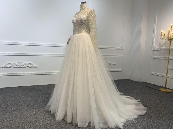 Z043-BYG OWN DESIGN BEADING LONG SLEEVES LACE UP A-LINE DRESS - Image 5