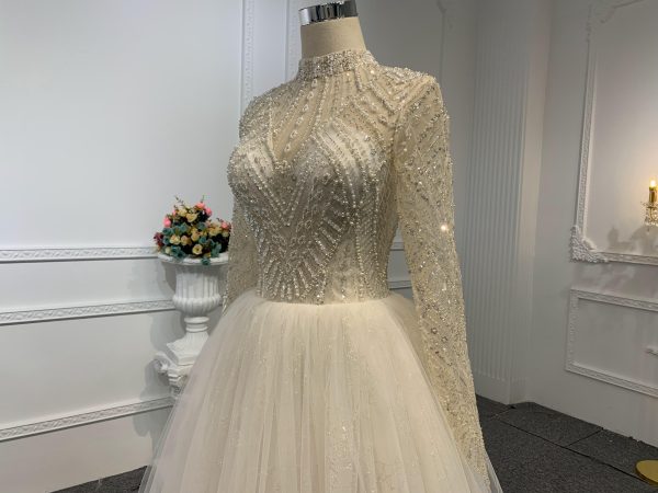 Z043-BYG OWN DESIGN BEADING LONG SLEEVES LACE UP A-LINE DRESS - Image 7