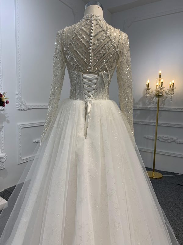 Z043-BYG OWN DESIGN BEADING LONG SLEEVES LACE UP A-LINE DRESS - Image 6