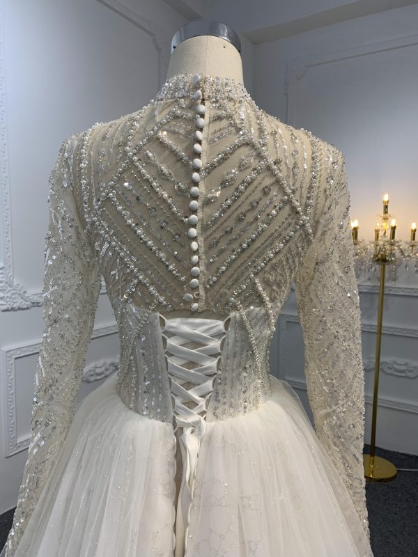 Z043-BYG OWN DESIGN BEADING LONG SLEEVES LACE UP A-LINE DRESS - Image 8