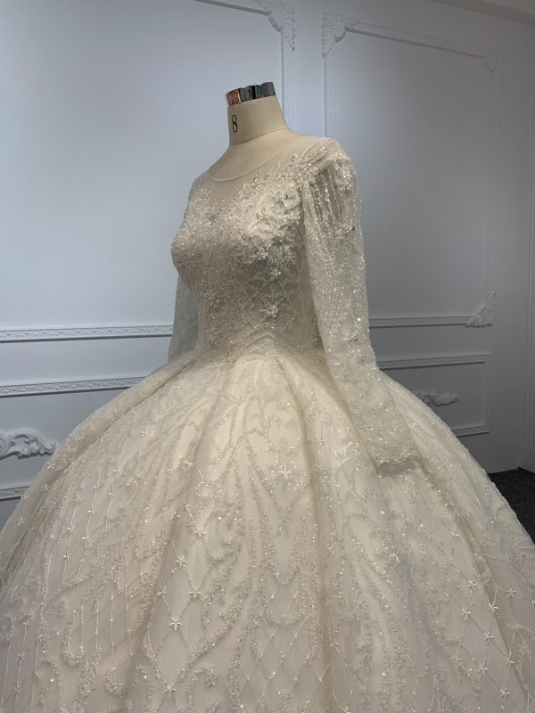 B234- BYG Ivory long sleeves beading lace full of skirt wedding ball gown - Image 3