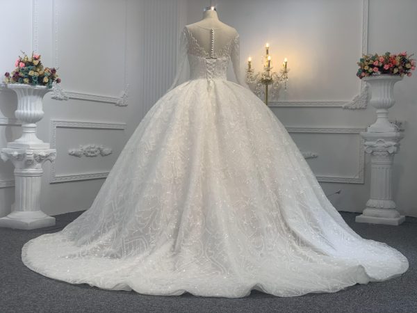 B234- BYG Ivory long sleeves beading lace full of skirt wedding ball gown - Image 6