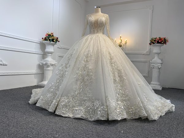 Z039-BYG OWN DESIGN WITH SPEICAL NECKLINE AND LUXURIOUS BEADING LACE BALL GOWN - Image 4