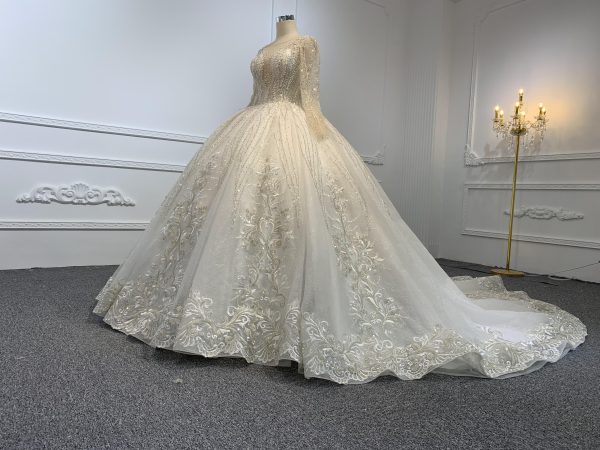 Z039-BYG OWN DESIGN WITH SPEICAL NECKLINE AND LUXURIOUS BEADING LACE BALL GOWN - Image 6