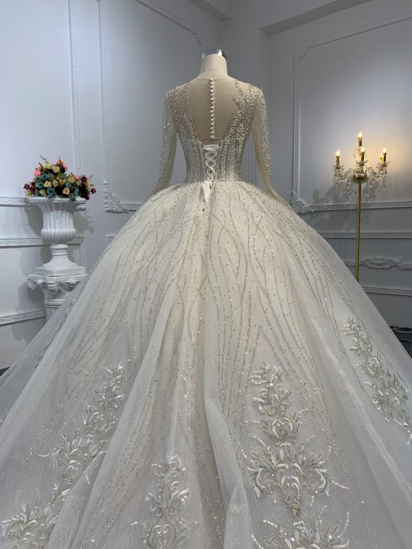 Z039-BYG OWN DESIGN WITH SPEICAL NECKLINE AND LUXURIOUS BEADING LACE BALL GOWN - Image 2