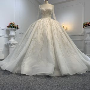 B236- BYG Sweetheart Neckline Heavy Beading Long Sleeves Ball Gown