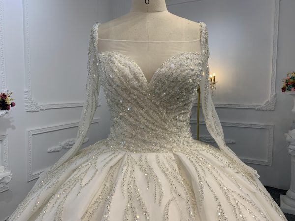 B236- BYG Sweetheart Neckline Heavy Beading Long Sleeves Ball Gown - Image 2