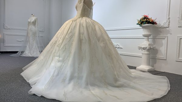 B236- BYG Sweetheart Neckline Heavy Beading Long Sleeves Ball Gown - Image 6