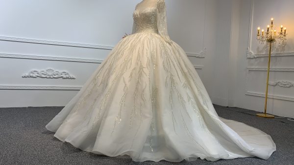 B236- BYG Sweetheart Neckline Heavy Beading Long Sleeves Ball Gown - Image 5