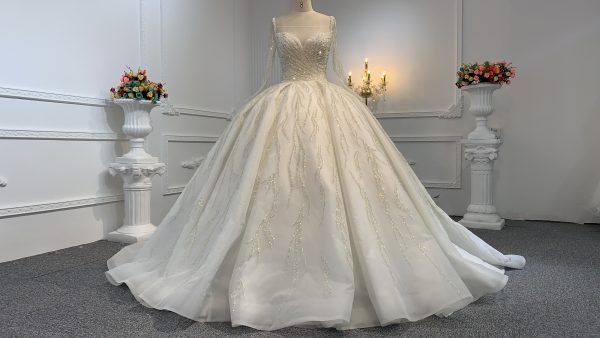 B236- BYG Sweetheart Neckline Heavy Beading Long Sleeves Ball Gown - Image 4