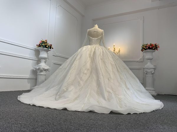 B236- BYG Sweetheart Neckline Heavy Beading Long Sleeves Ball Gown - Image 7