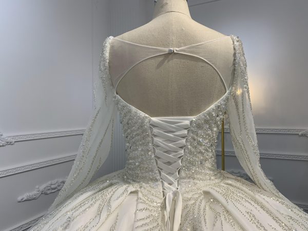 B236- BYG Sweetheart Neckline Heavy Beading Long Sleeves Ball Gown - Image 8