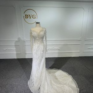 Z045- BYG heavy pearls beading mermaid dresses with Detachable train