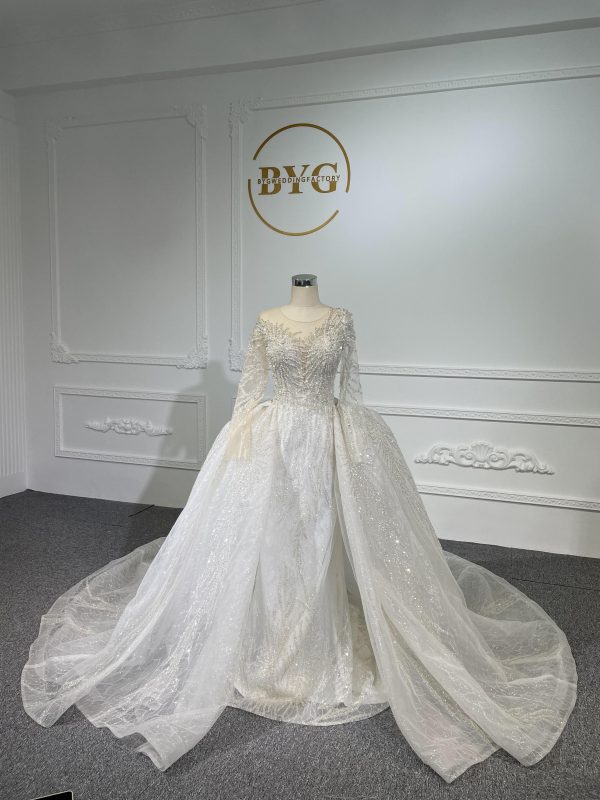 Z045- BYG heavy pearls beading mermaid dresses with Detachable train - Image 2
