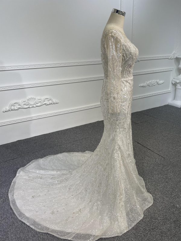 Z040-BYG Sliver sequined pearl mermaid wedding dress with detachable train - Image 3