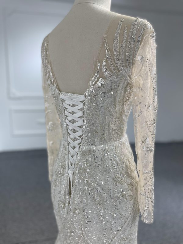 Z040-BYG Sliver sequined pearl mermaid wedding dress with detachable train - Image 4
