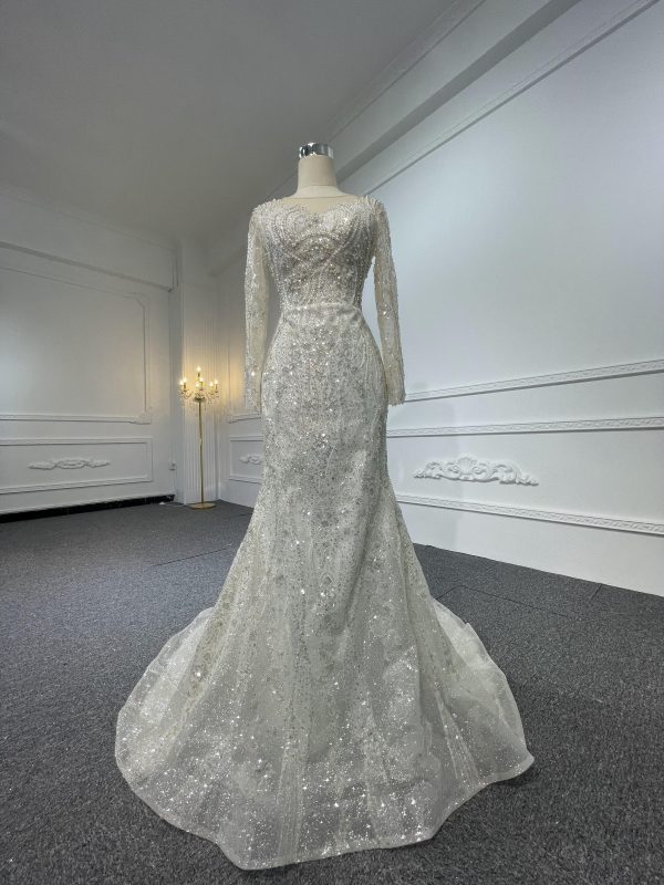 Z040-BYG Sliver sequined pearl mermaid wedding dress with detachable train - Image 5