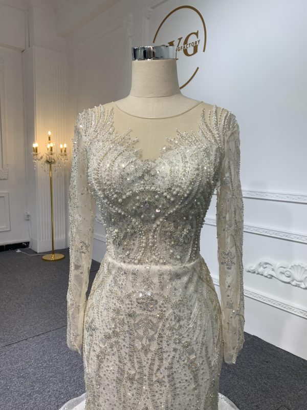Z040-BYG Sliver sequined pearl mermaid wedding dress with detachable train - Image 6