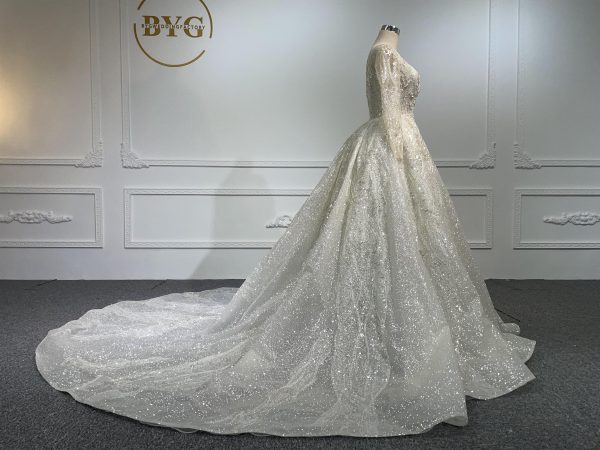 Z040-BYG Sliver sequined pearl mermaid wedding dress with detachable train - Image 2