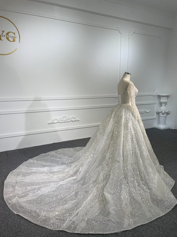 Z040-BYG Sliver sequined pearl mermaid wedding dress with detachable train - Image 8