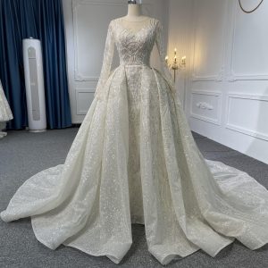 Z040-BYG Sliver sequined pearl mermaid wedding dress with detachable train
