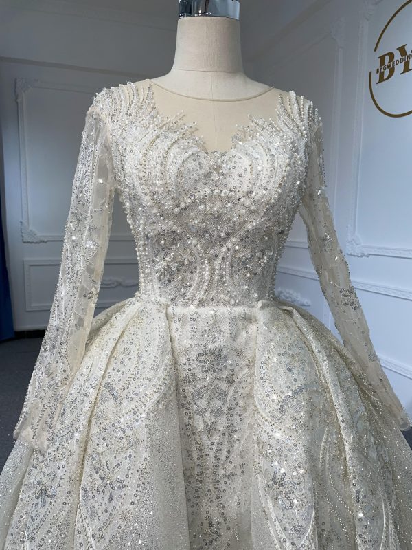 Z040-BYG Sliver sequined pearl mermaid wedding dress with detachable train - Image 7