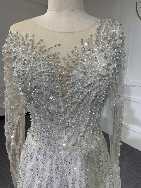 Z045- BYG heavy pearls beading mermaid dresses with Detachable train - Image 3