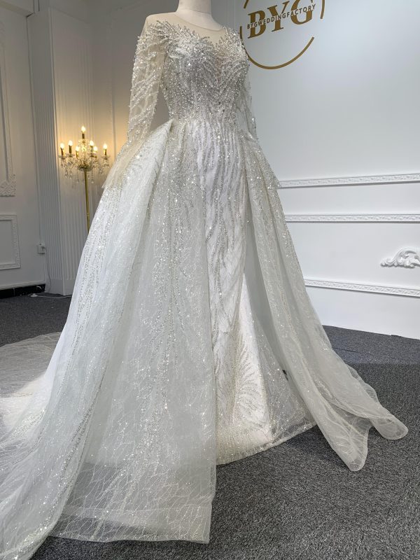 Z045- BYG heavy pearls beading mermaid dresses with Detachable train - Image 6