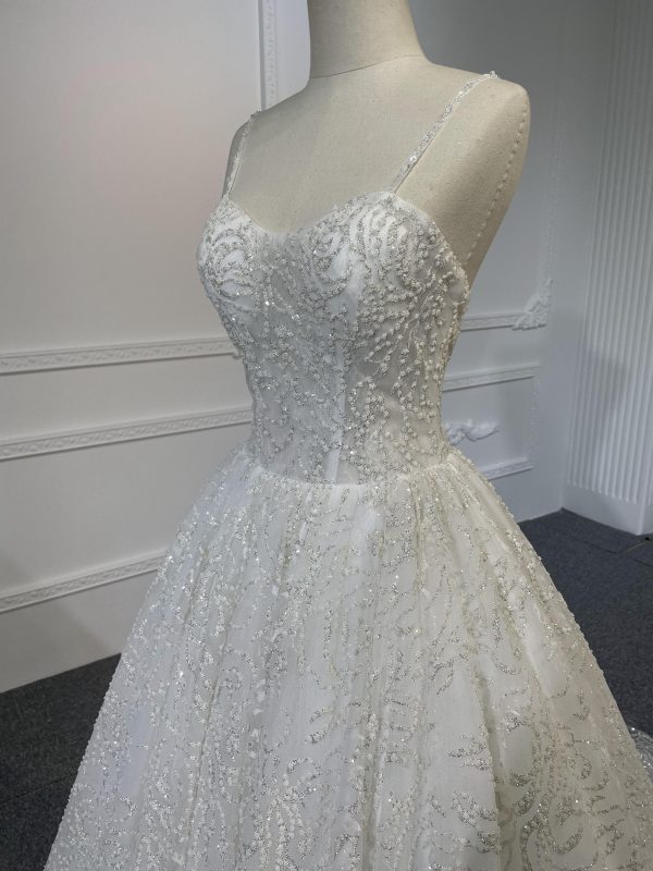 Z041- BYG powder lace sweetheart neckline A-line dress with diamond long sleeves jacket - Image 5