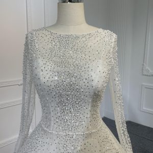 Z041- BYG powder lace sweetheart neckline A-line dress with diamond long sleeves jacket