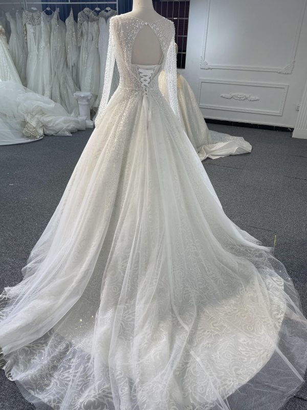 Z041- BYG powder lace sweetheart neckline A-line dress with diamond long sleeves jacket - Image 2