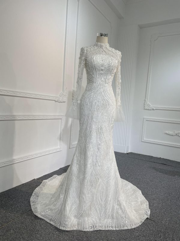 Z046- BYG luxury beading long sleeves mermaid wedding dress - Image 3