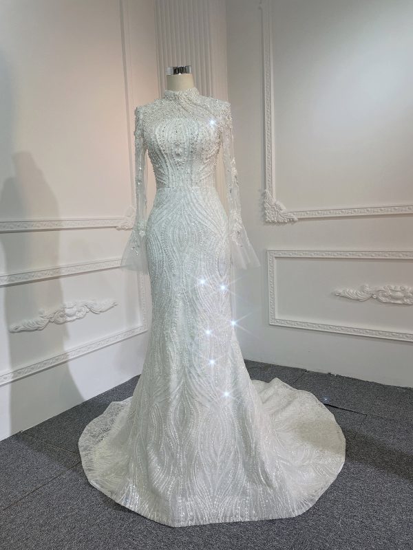 Z046- BYG luxury beading long sleeves mermaid wedding dress - Image 5