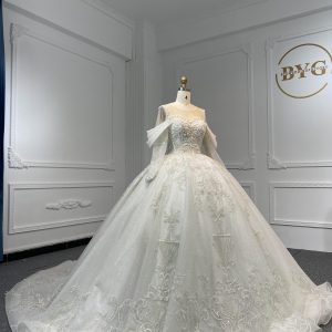 Z058- BYG Sweetheart Neckline Heavy Beading Lace Handcarfted Ball Gown With Detachable Off-shoulder Design