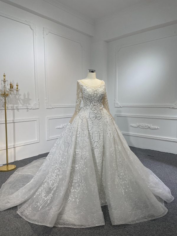 Z054-BYG prefect fit corset with pearl chain design & glass reflection sequins mermaid dress with detachable train - Image 2