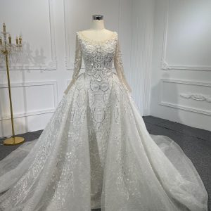 Z054-BYG prefect fit corset with pearl chain design & glass reflection sequins mermaid dress with detachable train