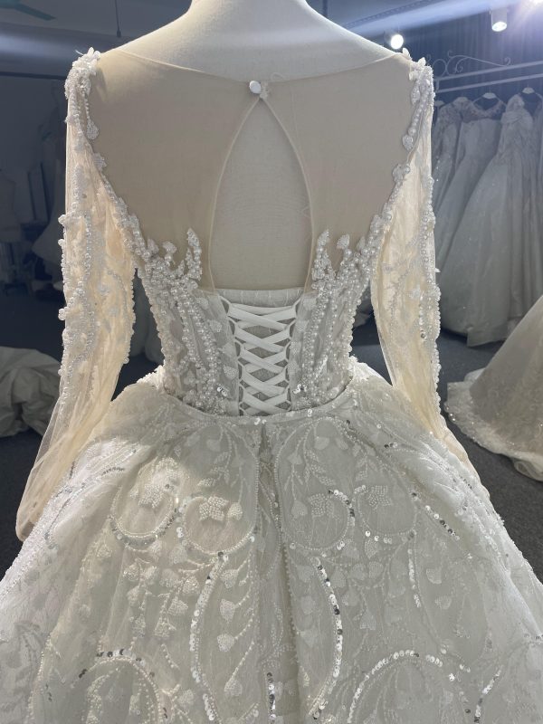 Z054-BYG prefect fit corset with pearl chain design & glass reflection sequins mermaid dress with detachable train - Image 8